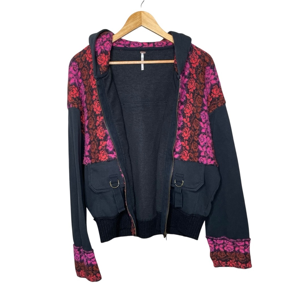 Free People Rockwell Sweater Bomber Jacket Hoodie Colorblock Large - Picture 12 of 13